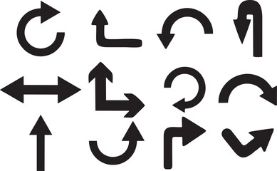 Multiple style and turn Arrow set isolated on white background. Traffic turn symbols and Direction Icons Set. Graphic design help for poster, banner, flyer or sticker. Online video games designing.