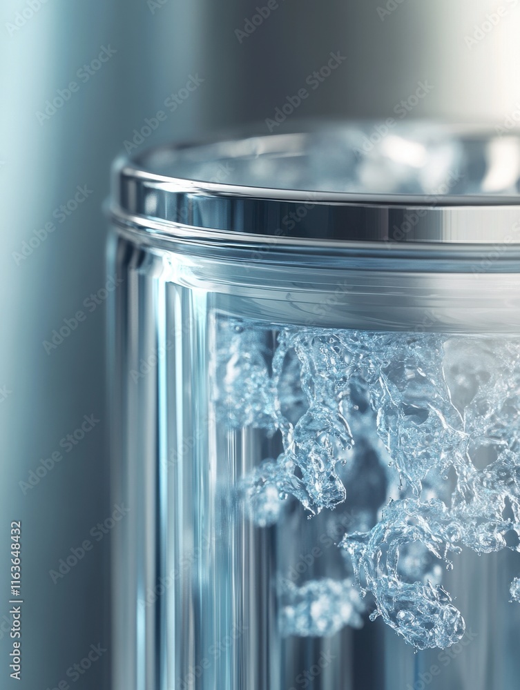 Poster close-up of clear glass filled with sparkling water, creating an elegant and refreshing mood.