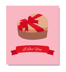 Card with the inscription "I love you" and a gift box on a light background. Banner template. Vector illustration. Flat illustration.