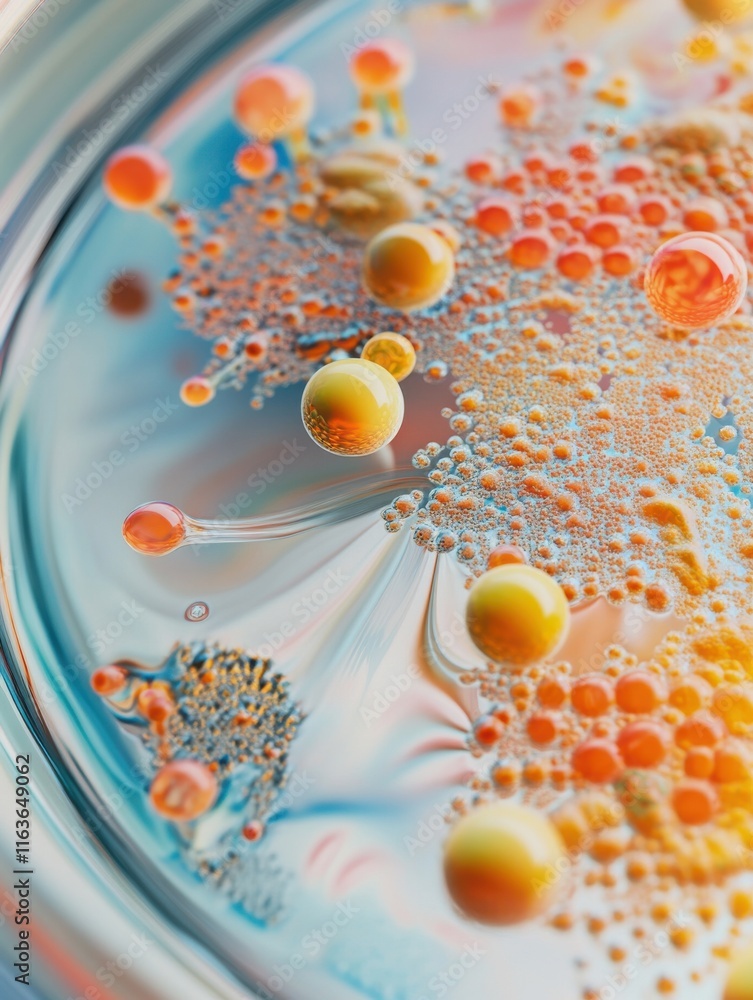 Aufkleber abstract colorful bubbles and droplets in a glass dish, creating a mesmerizing pattern and vibrant c