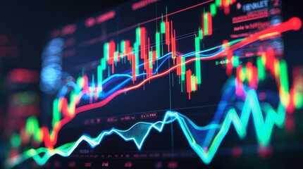 Dynamic Financial Charts: Vibrant Neon Stock Market Visualization