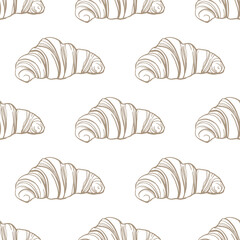 Hand drawn monochrome croissant seamless pattern