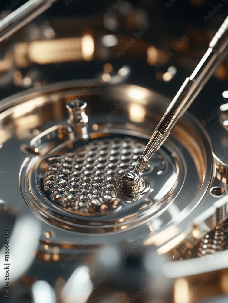 Poster close-up of intricate machinery with metallic elements and precision tools, showcasing detail and cr