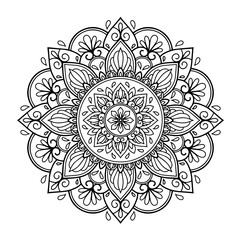 Ethnic and Mindful Mandala SVG PNG with flowers for Henna, Mehndi, tattoos, decoration and coloring book page for adults. Decorative ornament in ethnic oriental style. Outline doodle hand-drawn vector