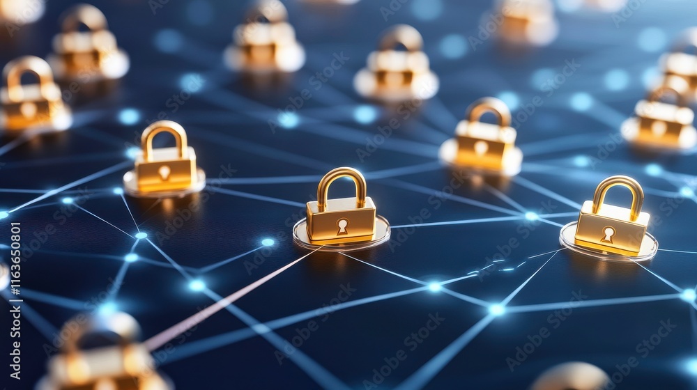 Poster high contrast security concept with locks and network