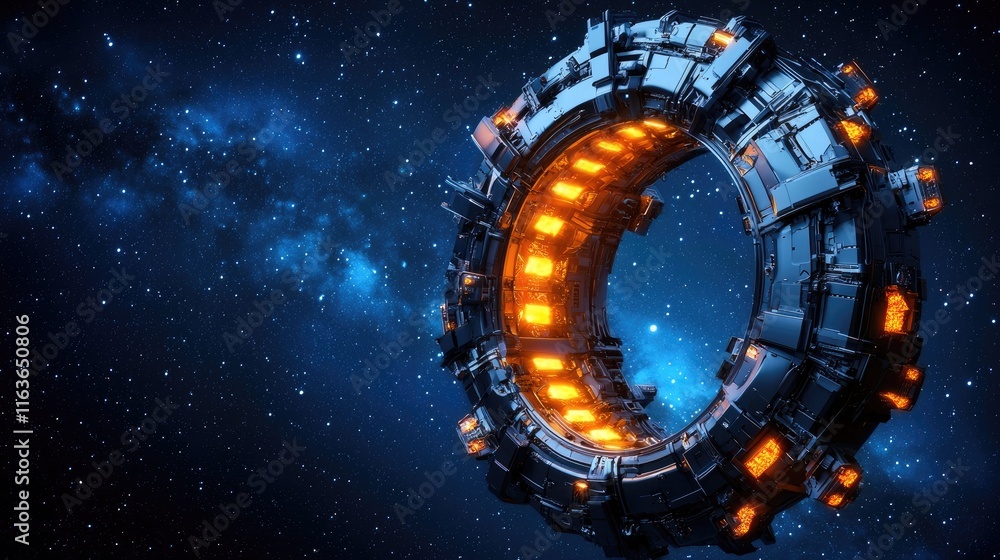 Poster exploring space travel technology futuristic portal design outer space digital art cosmic environmen
