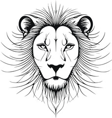 Obraz premium A minimalist lion face mandala illustration in a flat vector art style, set against a pristine white background, featuring intricate and symmetrical line patterns