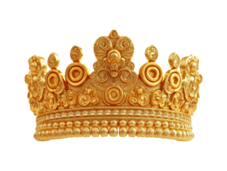 Golden Crown Isolated on White Background with Ceremonial Design