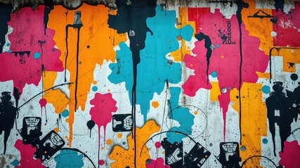 Fototapeta premium Abstract Colorful Dripping Paint Splashes on a Weathered Surface
