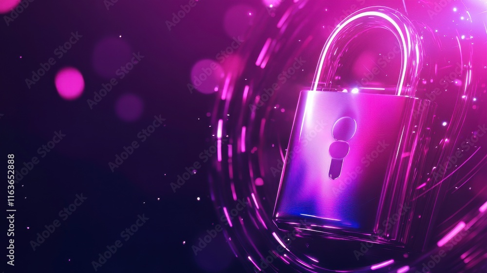 Poster modern digital lock with soft light and tech overlay