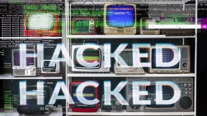 television wall with code and data