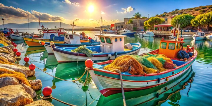 Greek Fishing Boats at Pachi Megara Marina - Vibrant Macro Photography