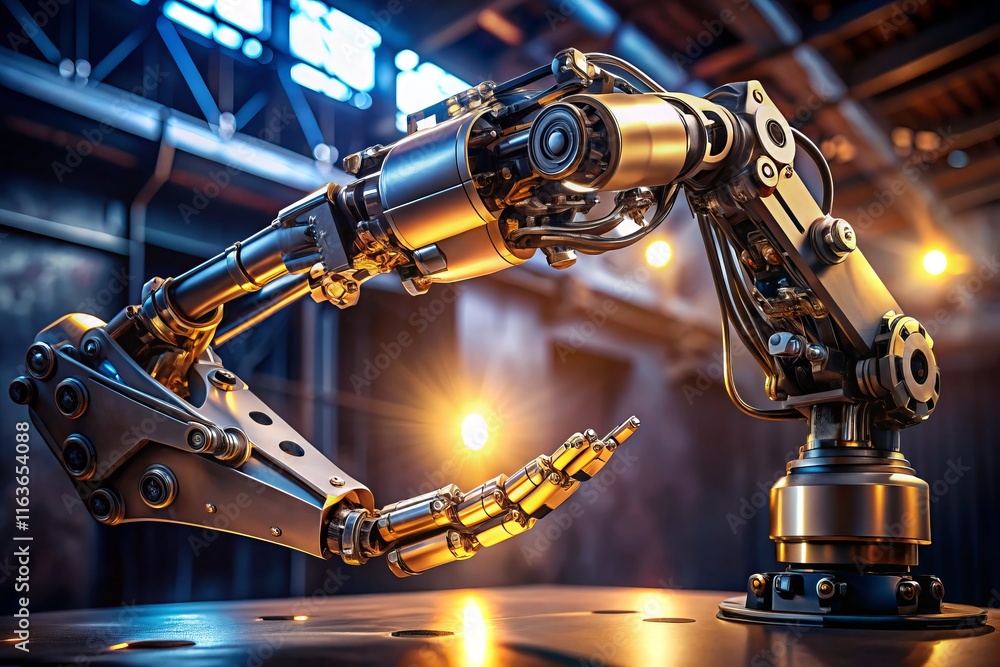 Poster high-resolution image: futuristic robotic arm with deep depth of field