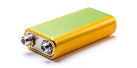 Isolated Nine Volt Battery on White Background - Stock Photo