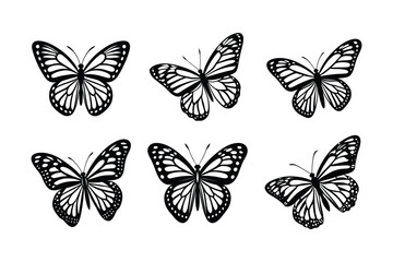 Monarch Butterfly (Danaus plexippus)  silhouette design, labeled linocut vector illustration.