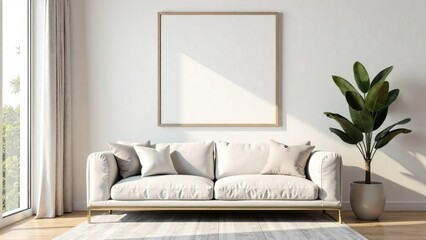 modern living room. A mockup of an empty white poster on the wall in modern hospital waiting room with comfortable chairs and medical equipment