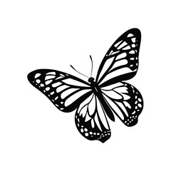 Monarch Butterfly (Danaus plexippus)  silhouette design, labeled linocut vector illustration.