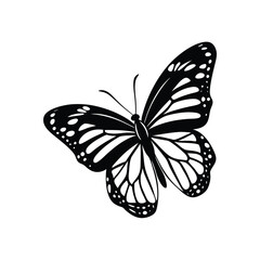 Monarch Butterfly (Danaus plexippus)  silhouette design, labeled linocut vector illustration.