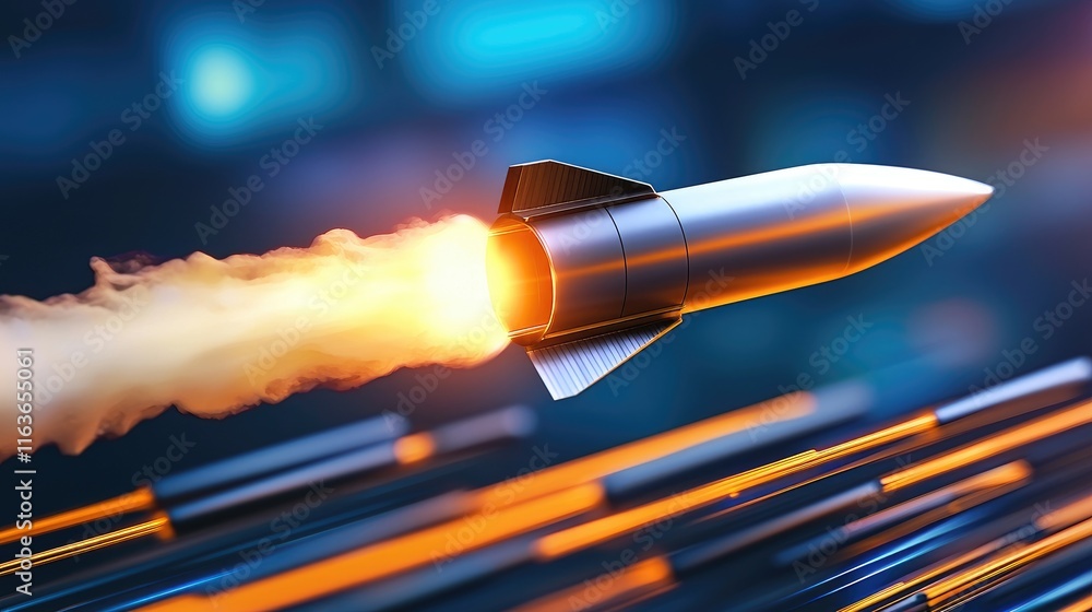 Poster rocket launch event space digital art futuristic environment dynamic viewpoint innovation concept