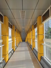 A pedestrian overpass above a highway