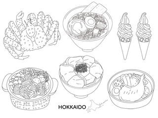北海道グルメ　線画のイラストモノクロ