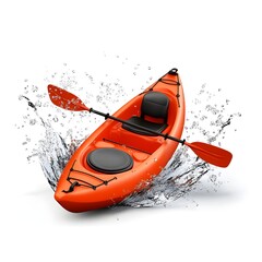 Red kayak is in the water with a paddle
