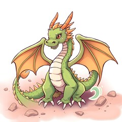A Small Green Dragon with Orange Wings