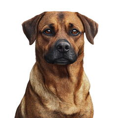 Obraz premium Brown dog with a black nose and brown eyes is staring at the camera.