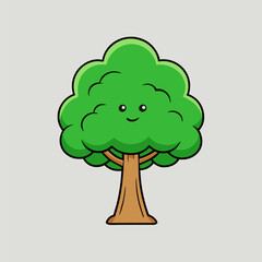 tree with cute face, green tree with green leaves 