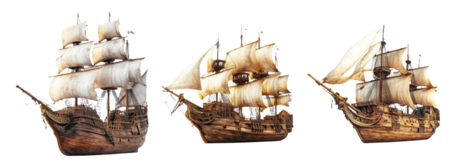 Vintage Wooden Ships Isolated on Transparent Background for Use