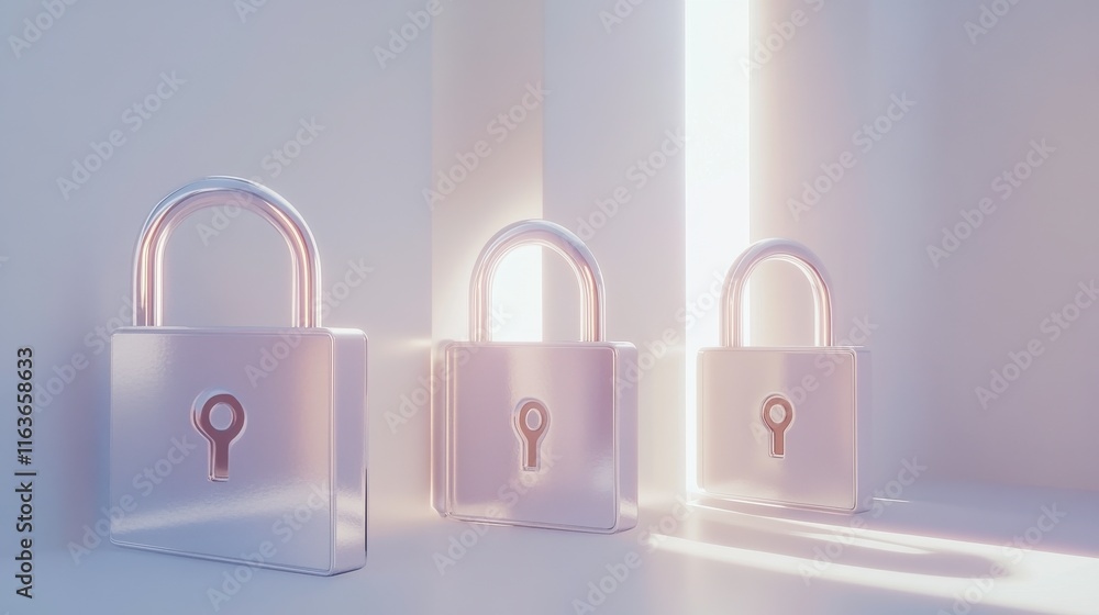 Poster soft light on modern security locks in minimalist design
