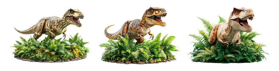 Realistic Dinosaur Figurines Isolated on Transparent Background