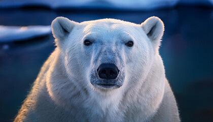 A close-up portrait of a polar bear.