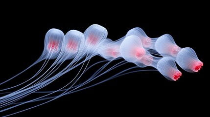 Obraz premium Abstract, Transparent, Flowing Forms with Vibrant Red Accents Isolated on Black Background.