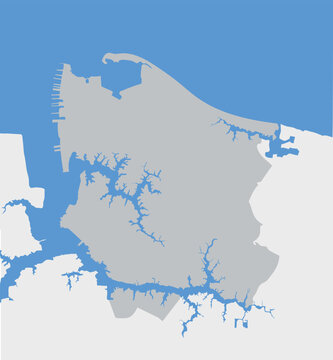 Norfolk city printable map. Silhouette of Norfolk VA with river and bay.