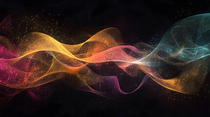 Obraz premium Abstract Representation of Data Transmission Waves in Vibrant Colors Illustrating Technology and Connectivity on a Dark Background