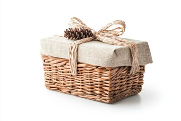 Obraz premium Isolated white background wicker gift basket with clipping path