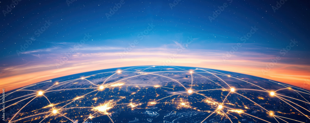 Aufkleber a stunning view of earth from space, showcasing a network of illuminated connections that represent 