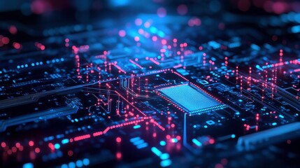 Obraz premium Abstract Tech Circuit Visuals with Bright Light Effects