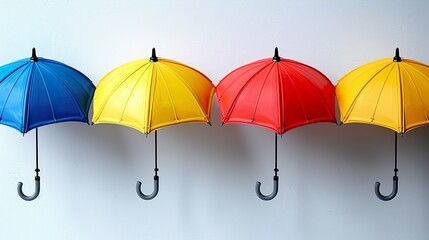 A photostock of freshly painted colorful umbrellas arranged in a neat row, 