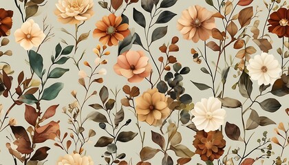 Whimsical Blooms: A Seamless Pattern of Earthy Florals on Peach