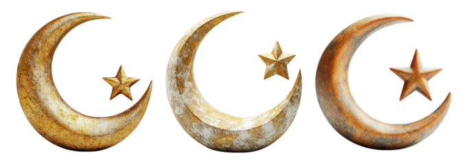 Vintage Crescent Moon and Star Collection on Clear Background