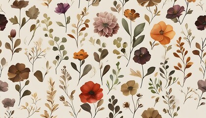 Whimsical Blooms: A Seamless Pattern of Earthy Florals on Peach