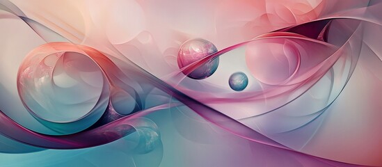 Abstract swirls and spheres in pastel colors.