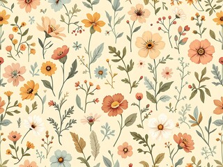 Whimsical Blooms: A Seamless Pattern of Earthy Florals on Peach