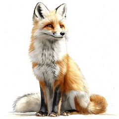 Obraz premium A Majestic Red Fox Sitting, Digitally Painted in Watercolor Style.