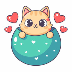 Cute cat character with hearts in a playful scene digital illustration whimsical environment fun viewpoint