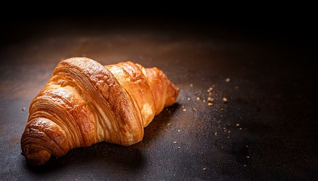 Fresh croissant on dark mood background and copy space for your product. Generated image