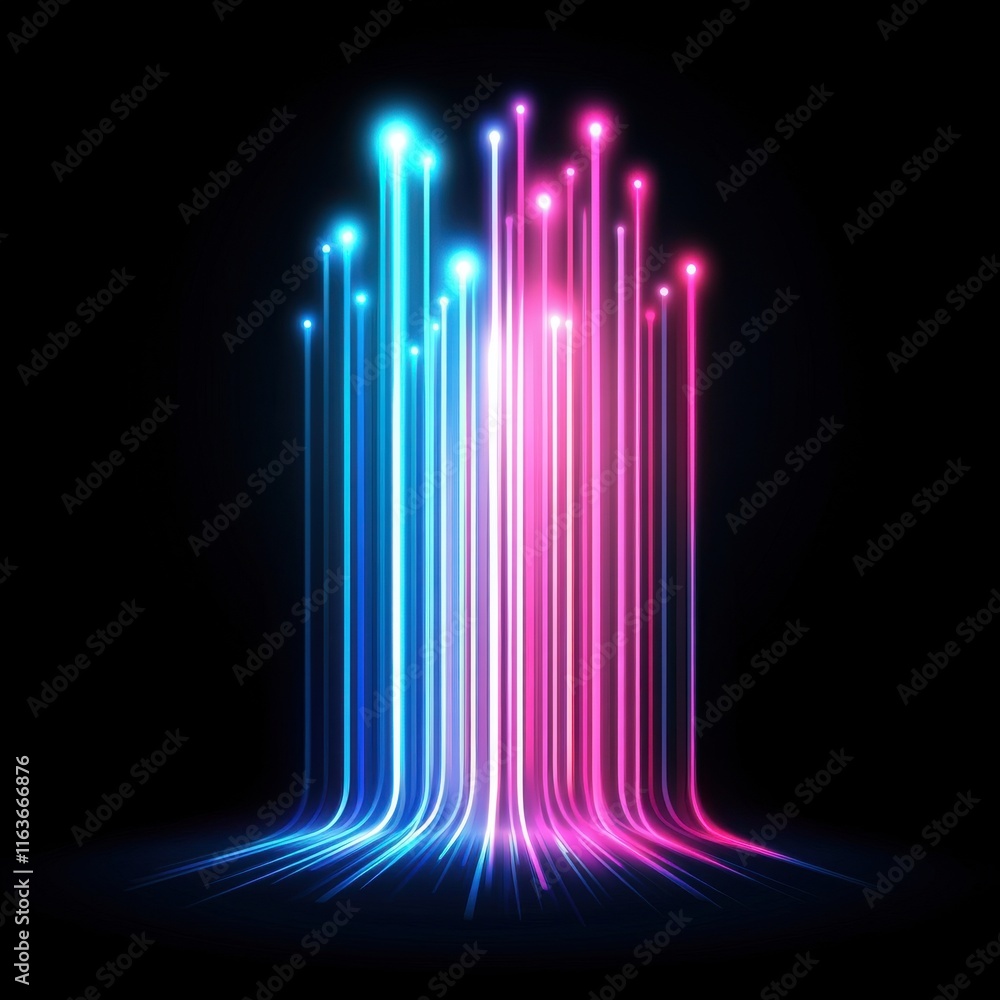 Poster dynamic abstract light beams in blue and pink hues creating a vibrant visual effect.