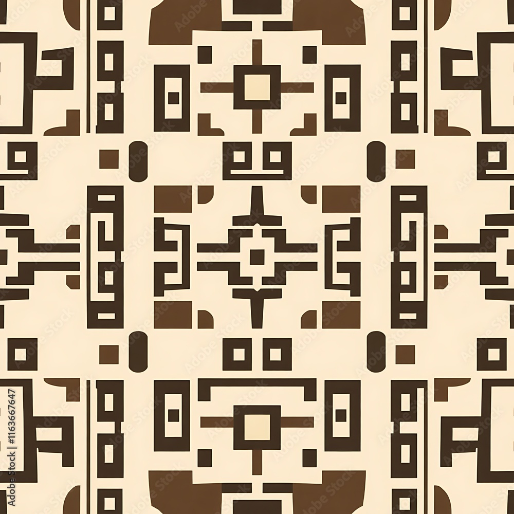 Aufkleber geometric beige brown pattern: abstract seamless textile design with repeating geometric shapes in b